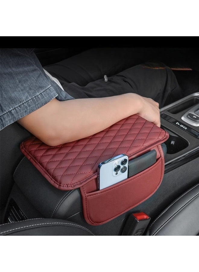 مسند ذراع للسيارات حصيرة ، ألياف الكربون الجلود ومع 2 جيوب التخزين-العالمي مسند ذراع صندوق تخزين ، متوافق مع معظم المركبات. - Image 2